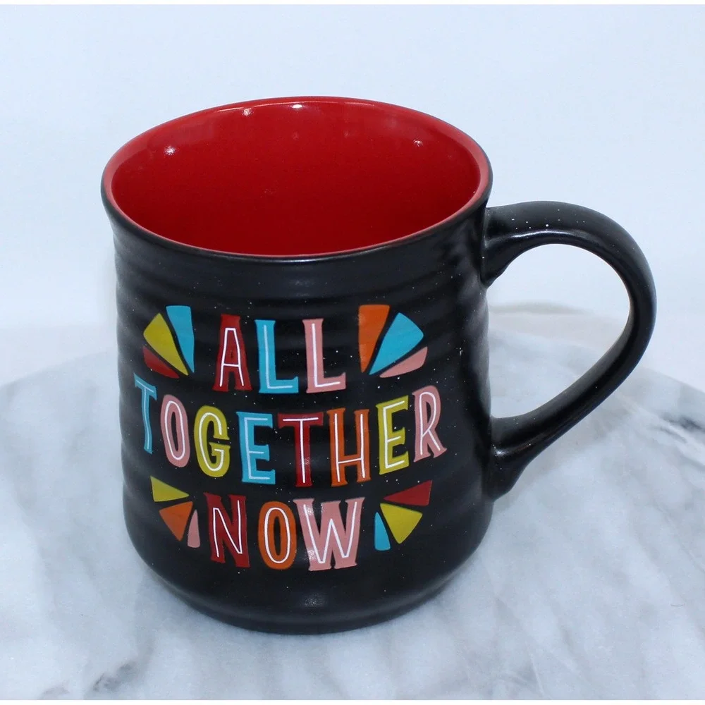 Sheffield Home All Together Now Ribbed Coffee Mug Black Red Interior Ceramic - Picture 1 of 6